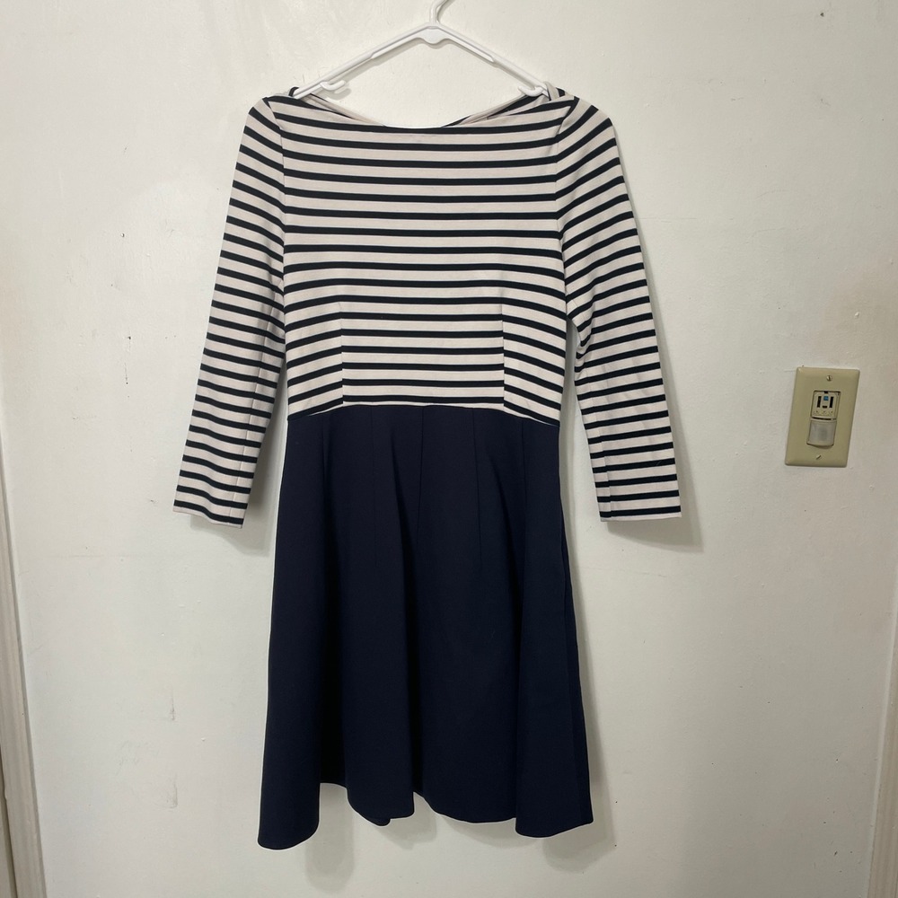 Kate Spade New York Striped‎ Fit and Flare Dress Navy Cream 4 Old Money Nautical